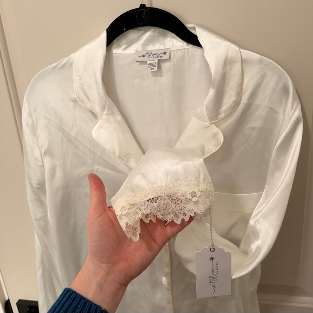 NWT Cream Satin Top with Lace Trim